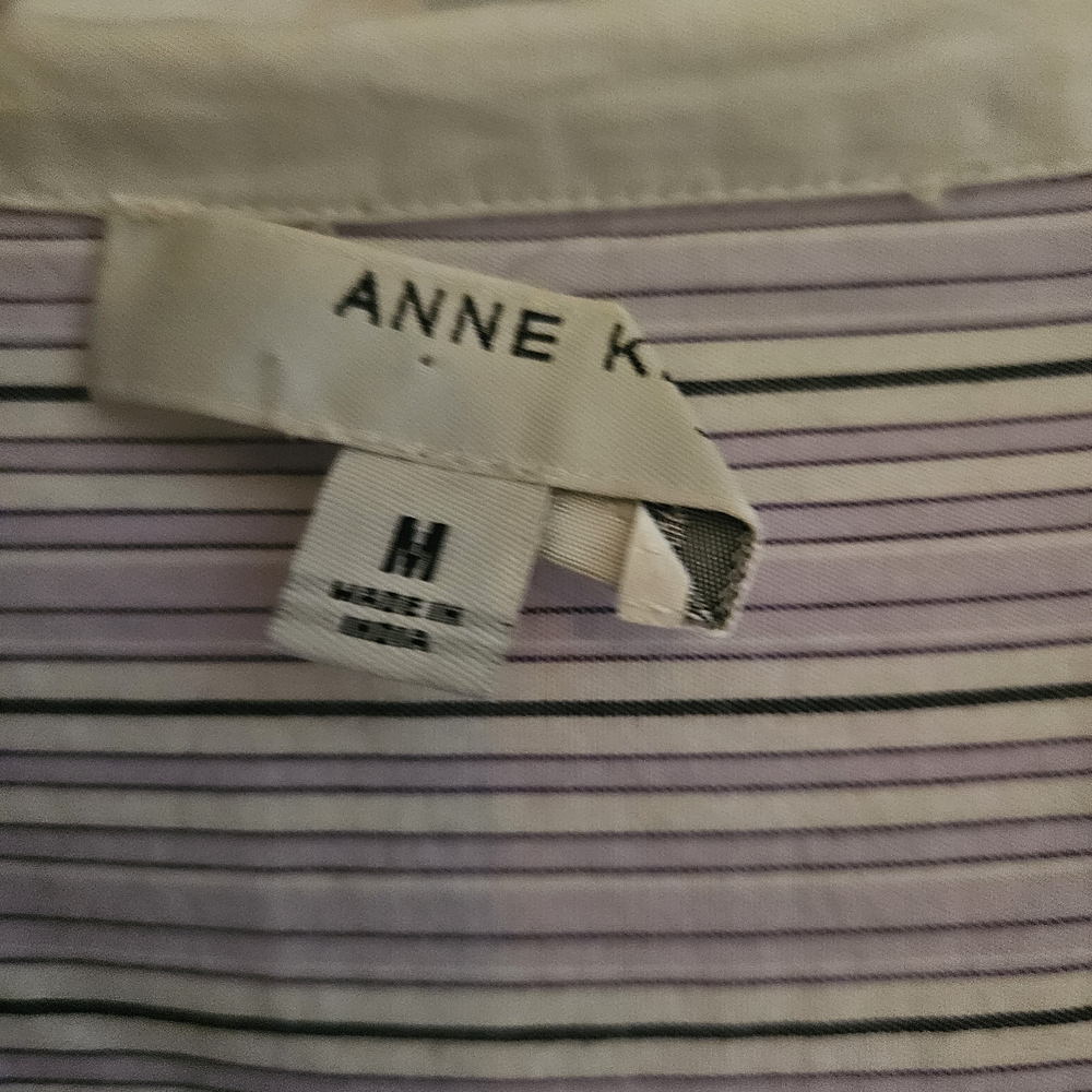 Anne Klein Purple and White Striped Blouse - Picture 3 of 6